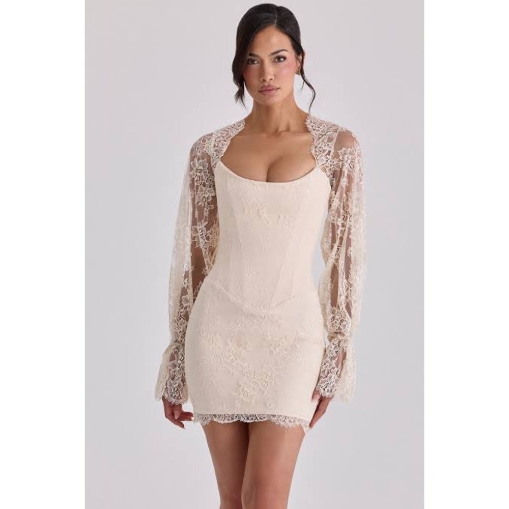 House of CB Aliana Cream Lace Corset Mini Dress SB13099 L NWT